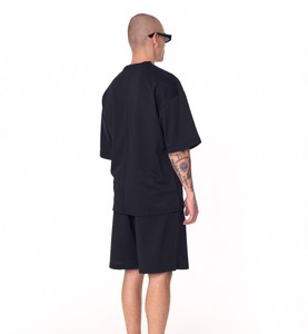 Men's Summer Oversized 100% Cotton Satin Shorts <b>Set</b> Black - Product Image 3