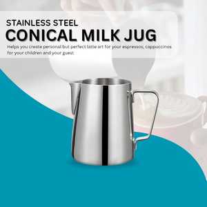Article le plus vendu : Pichet à lait conique en acier inoxydable de 20 oz avec poignée métallique, outils de barista, pichet à mousse pour café expresso - Product Image 6