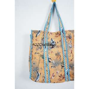 Bolso de Playa de Hombro con Asa Larga, Acolchado, de Algodón a Rayas, Hecho a Mano, Ecológico, Estilo Bohemio Indio, para Compras y Almacenamiento - Product Image 3