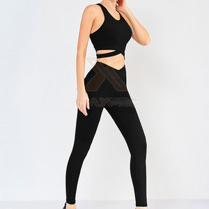 Ensemble de yoga pour femme le plus vendu, faible MOQ, couleur unie, haute qualité, respirant, 2 pièces, logo frontal, Spandex/Polyester, vente en gros - Product Image 2