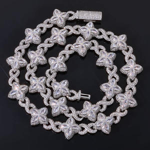 Collier Statement Fleur en Moissanite de Luxe, Argent 925 Plaqué Or 18K, Chaîne à Maillons, Bijoux de Soirée pour Femme - Product Image 3