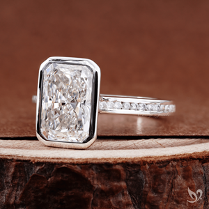 <b>Statement</b> engagement <b>ring</b> 3.00ct radiant cut lab grown diamond bold bezel set luxury wedding <b>ring</b> in 10k white gold - Product Image 2