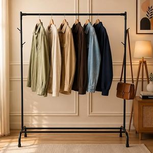 Minimalist Metal Clothing <b>Rack</b> Standing Type Height Adjustable Single Tier Wardrobe Storage Holder - Product Image 1