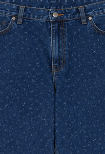 Jean baggy taille haute pour femme, bleu foncé, micro-imprimé, coupe ample, style vintage streetwear, en denim, été, éco-responsable - Product Image 4