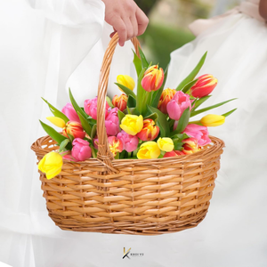 KV NATURAL HOME Vintage Vietnam Natural Rattan Eco-Friendly Oval Multifunction Picnic Flower <b>Basket</b> with <b>Handle</b> - Product Image 2