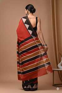 Sari de seda Chanderi tejido a mano con borde de Zari de lujo - Product Image 3