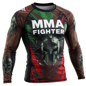 MMA Fighter Long Sleeve Rash Guard Full Sleeve Sublimation Print Quick Dry <b>Compression</b> <b>Shirt</b> <b>Men</b> Adult Workout Top Rash Guard - Product Image 2