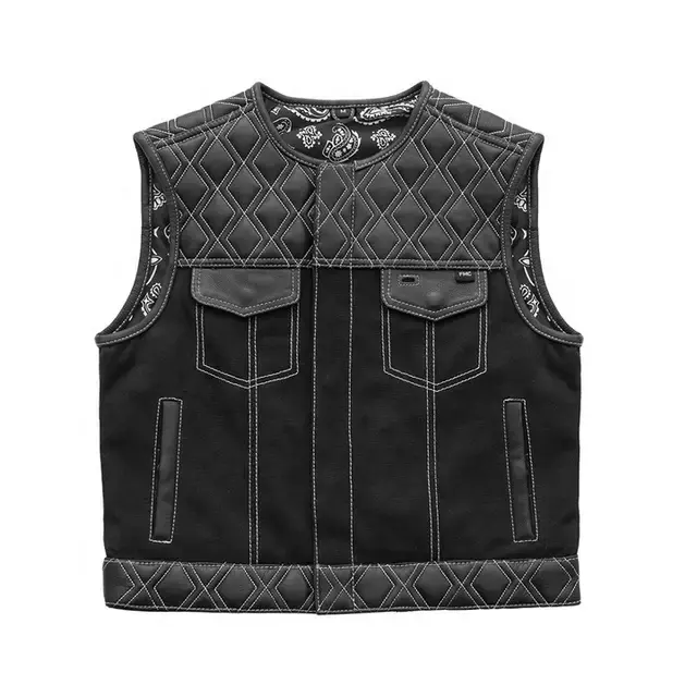 Men's leather and Denim Vest for Bike Riders Custom made Leather clothing for Motorcycle clubs and Group Riders Summer Club Vest