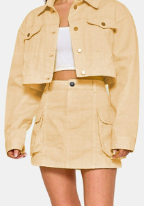 Ensemble haut court et jupe en jean de luxe, tenue décontractée streetwear, fabricant d'ensembles en jean pour femmes - Product Image 4