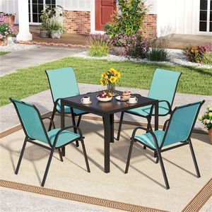 Turquoise 2-Pack <b>Stackable</b> Patio Dining <b>Chairs</b> with Ergonomic Steel Frame Breathable Fabric <b>Outdoor</b> Furniture 330 LBS Capacity - Product Image 2