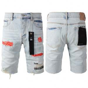 Shorts de Mezclilla para Hombre, Corte Recto, Cintura Media, Desgastados, Lavables, Blancos y Azules con Diseño de Salpicaduras de Pintura - Product Image 4