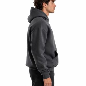 Winter Clean Front Hooded Pullover for <b>Men</b> Drop Shoulder Front Pouch Pocket Ribbed Cuffs Drawstring Free Hood 100% Cotton <b>Fleece</b> - Product Image 4