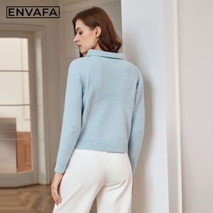 Cárdigan de punto de ganchillo con cuello vuelto para mujer, doble cremallera, manga larga, informal, elegante, cálido, antiarrugas, para otoño - Product Image 2