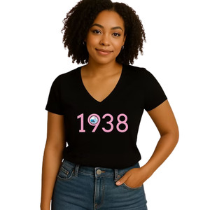 Camiseta Gráfica Negra con Cuello en V para Mujer, Estilo Casual, Urbano, Cómodo, Suave, Ropa de Moda para Uso Diario - Product Image 1