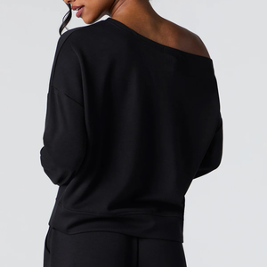 Sweat-shirt à épaules dénudées pour femme, pull sportif décontracté à manches longues, haut léger pour un usage quotidien actif et décontracté - Product Image 4