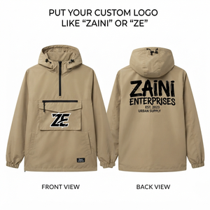 Chaqueta Cortavientos para Hombre, 120 GSM, Poliéster Ripstop, Beige, Diseño de Paneles Anorak, Bordado Personalizado, Logotipo con Impresión Digital - Product Image 1