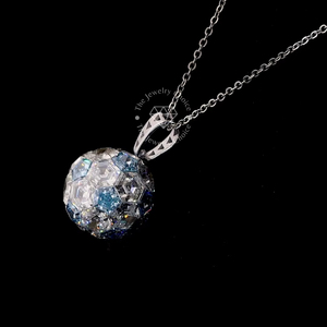 14K Yellow Gold 28CT Lab Grown Diamond <b>Ball</b> Pendant Hexagon Brilliant Cut Blue White Invisible Setting <b>Sphere</b> Necklace - Product Image 1