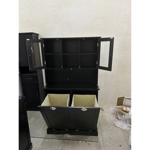 Mobiletto da Bagno Alto Nero a Due Scomparti con Cesto per Biancheria Sporca Ribaltabile e 2 Ripiani Regolabili - Product Image 3