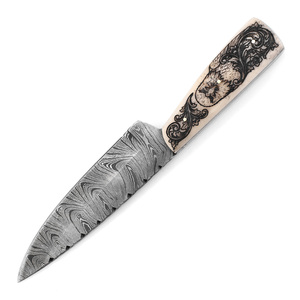 Cuchillo de Caza de Hoja Fija de Acero de Damasco Personalizado - Grado Industrial, 19cm de Longitud Total - Mango de Hueso de Camello con Grabado Láser - Eagle's - Product Image 3