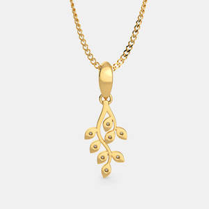 Collar con Colgante de Diamante Cultivado en Laboratorio, Corte Redondo, Forma de Hoja, Oro Amarillo - Product Image 3
