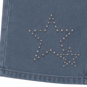 Shorts en jean bleu acier personnalisés pour hommes, coupe droite décontractée en coton, avec clous, logo personnalisé, vente en gros OEM - Product Image 3