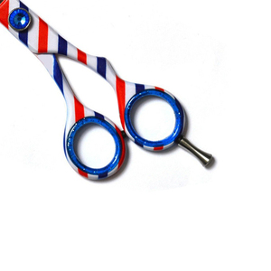 Ciseaux de coiffure professionnels pour barbier, 6 pouces, en acier inoxydable, ciseaux à effiler, manche rayé rouge, blanc, bleu, outils de salon pour barbier - Product Image 4