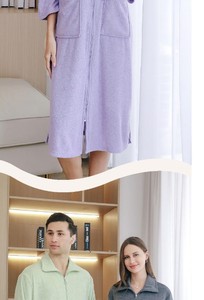 <b>Men's</b> Plus-size Knitted Solid Soft <b>Robe</b> Zipper Bathrobe One-piece Nightdress Absorbent Summer Winter - Product Image 4