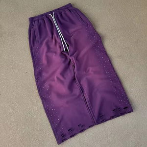 Pantalon de jogging unisexe en molleton de coton, coupe large, délavé à l'acide, style baggy évasé, avec strass, effet soleil éclairé, en toile, pour homme - Product Image 2