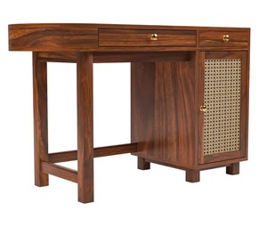 Handcrafted Solid Wood <b>Computer</b> <b>Desk</b> | Rattan Storage Home Office Table | B2B Wholesale Furniture India - Product Image 5