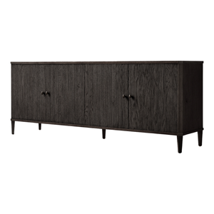Contemporary Fluted <b>Sideboard</b> Cabinet Solid Teak Four Door Ribbed Front Spacious <b>Storage</b> Credenza for Home Hotel Interior - Product Image 1