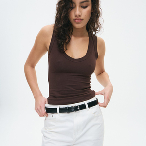 Women's Basic Stretch Vest Polyester/Cotton Jersey <b>Tops</b> Ribbed Breathable Sporty Scoop Neckline Sleeveless <b>Crop</b> Tank <b>Top</b> Short - Product Image 4