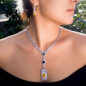 Collar y Pendientes Chapados en Oro en Forma de Escudo, Estilo Hiphop, Cadena Cubana Larga Amarilla, Conjunto de Joyería para Mujer - Product Image 5