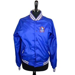Chaqueta Varsity Azul para Hombre, Estilo Preppy, Cuello Camisero, Corte Regular, Material de Poliéster, Cierre de Cremallera, Color Sólido - Product Image 1