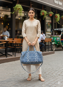 Bolsa de Viaje Acolchada de Algodón con Estampado Indigo, Resistente al Agua, Ligera, Ecológica, de Gran Capacidad, para Fin de Semana - Product Image 2