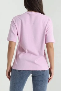 T-shirt décontracté confortable pour femme à col en V et manches courtes, 100 % coton épais, infroissable, motif uni, logo frontal - Product Image 6