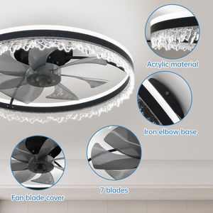 Ventilatore da soffitto moderno a 24 LED dimmerabili con design in cristallo, pale invisibili e telecomando, luce da soffitto regolabile a 24 LED - Product Image 5