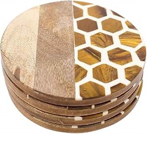 Juego de Posavasos de Madera Rústica Hechos a Mano, Posavasos Cuadrados Ecológicos, Soporte para Posavasos, Madera de Acacia Natural Pulida, Caja para Regalo - Product Image 2