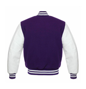 <b>Men's</b> Purple <b>White</b> Varsity <b>Jacket</b> Woolen Stand Collar Button Closure Preppy Style Autumn Outerwear - Product Image 3