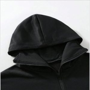 Sweat à capuche court et ample pour homme, avec logo brodé personnalisé en strass sur le devant, en coton, style streetwear vintage, zippé, écoresponsable, grandes tailles, OEM ODM - Product Image 3