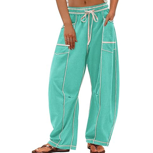 Premium Quality Women's Mid Waist Flared Fleece 100% Cotton Sweatpants Drawstring Wide Leg Baggy Winter Lounge Casual Beach - Product Image 2