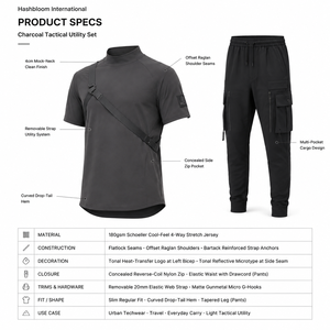 <b>Mens</b> Premium Techwear #2XL# Turtleneck #180GSM# <b>Stretch</b> Short Sleeve Quick Dry Baslay W/ Removable Utility Strap Smoke Tee - Product Image 5