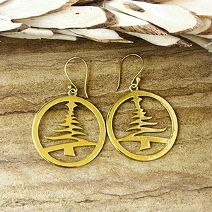 Pendientes Boho de Diseño Primum Look, con Forma de Árbol de Pino, de Latón, Chapados en Oro de 18k, Estilo Geométrico Natural para Mujer [Venta al por Mayor] - Product Image 1