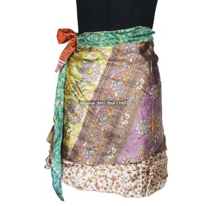 Minifalda de seda vintage estilo bohemio hippie para playa, falda corta tipo sari, falda cruzada, sari de playa estilo boho gypsy de moda - Product Image 1