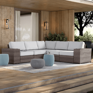 Sofá Seccional de Mimbre Reversible para Exteriores de 102 Pulgadas de Ancho con Cojines, Muebles de Patio Completamente Ensamblados - Product Image 1