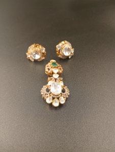 Amaira Jewels Gold Plated Silver <b>Statement</b> <b>Necklace</b> Clear Stones Green Accents for Women Ethnic Jewelry Rajasthan-Engagement - Product Image 5