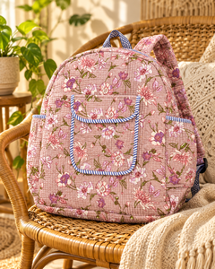 Dusty Pink Floral Cotton Quilted <b>Backpack</b> <b>for</b> <b>Women</b> Cottagecore Rucksack Handmade Fabric Daypack aesthetic <b>backpack</b> gift <b>for</b> her - Product Image 1