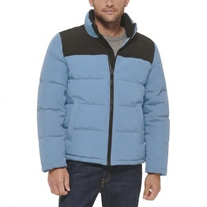 Custom Sky Blue Color Block Puffer <b>Jacket</b> Lightweight Quilted Winter Coat Warm Insulated Outdoor Casual <b>Zip</b> <b>Up</b> <b>Jacket</b> For Men - Product Image 4