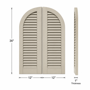 Panneaux de volets de fenêtre arqués en bois massif avec persiennes décoratives fixes, panneau de fenêtre en bois massif - Product Image 2