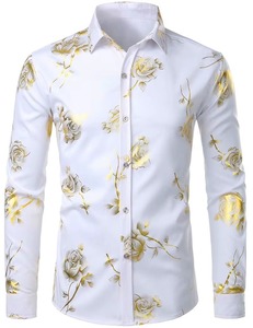Chemise à manches longues florale pour homme, décontractée et polyvalente, style urbain, col à revers, chic décontracté, en polyester tissé - Product Image 2