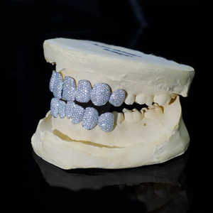 Grillz Hip Hop de Luxe Entièrement Sertis de Micro-Pavés Moissanite, Finition Personnalisée, Plaqué Rhodium, en Argent, Unisexe, Bijoux pour Dents - Product Image 5